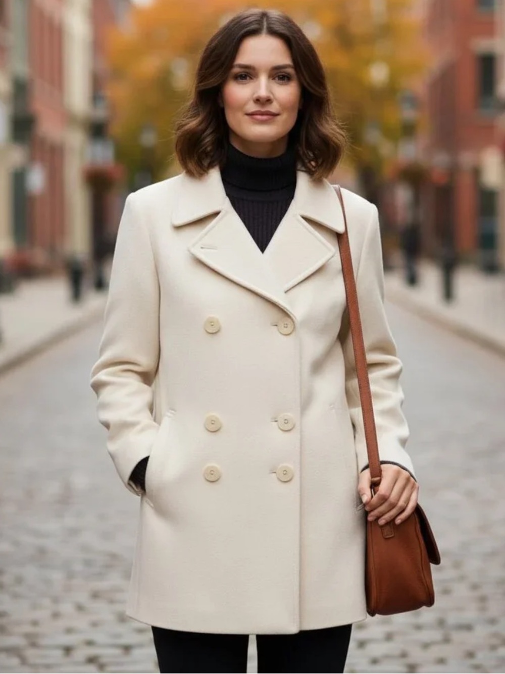 L.L. Bean Stone Classic Lambswool Pea Coat